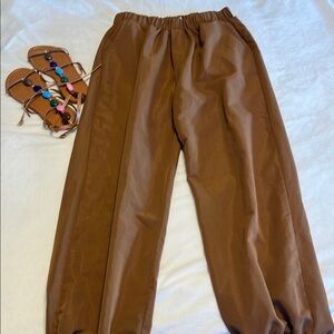 Brown Elastic Waist Joggers with pockets Relaxed Fit